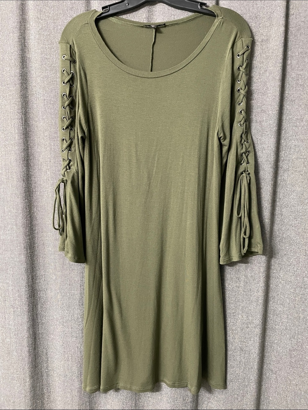 Express Olive Lace-Up Sleeve Mini Dress